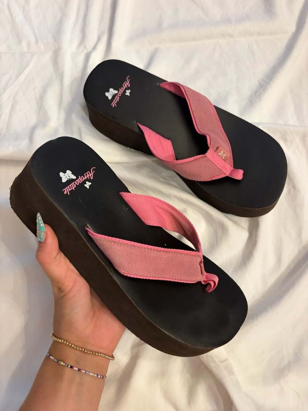 Y2K Aeropostale Pink and Brown Platform Flip Flop Sandals